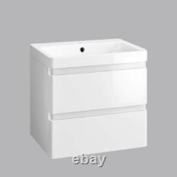 600mm Bathroom Basin Vanity Unit 2 Drawer Storage Wall Hung Cabinet Gloss White
