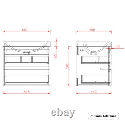 600mm Bathroom Basin Vanity Unit 2 Drawer Storage Wall Hung Cabinet Gloss White