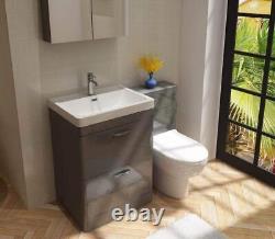 600mm Bathroom Cabinet Vanity Unit Apollo Floor Ceramic Basin Sink Gloss Grey