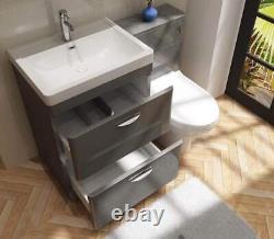 600mm Bathroom Cabinet Vanity Unit Apollo Floor Ceramic Basin Sink Gloss Grey