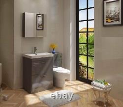 600mm Bathroom Cabinet Vanity Unit Apollo Floor Ceramic Basin Sink Gloss Grey