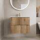 600mm Bathroom Cloakroom Vanity Unit Basin Sink Wall Hung Fluted Oak Unit