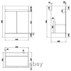 600mm Bathroom Countertop Vanity Door Unit Floor Standing Soft Close White Gloss