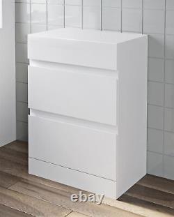 600mm Bathroom Countertop Vanity Drawer Unit Floor Standing White Gloss
