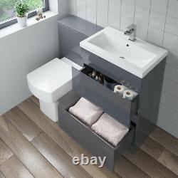 600mm Bathroom Drawer Vanity Unit Basin Toilet Modern Soft Close Seat Gloss Grey