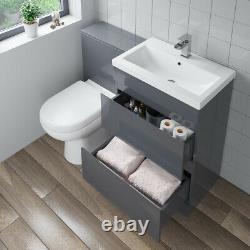 600mm Bathroom Drawer Vanity Unit Basin Toilet Soft Close Seat Modern Gloss Grey