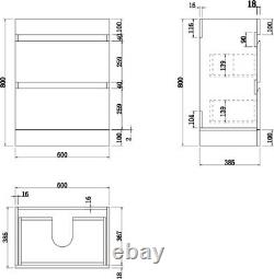 600mm Bathroom Drawer Vanity Unit Basin Toilet Soft Close Seat Modern Gloss Grey