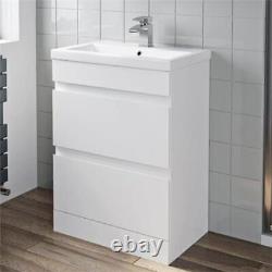 600mm Bathroom Drawer Vanity Unit Basin Toilet Soft Close Seat WC Gloss White