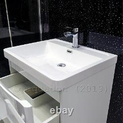600mm Bathroom Vanity Basin Unit Storage 2 Drawer Cabinet Furniture White Gloss
