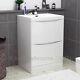 600mm Bathroom Vanity Basin Unit Storage 2 Drawer White Gloss Cabinet Furniture