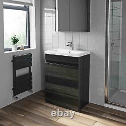 600mm Bathroom Vanity Unit Basin 2 Door Storage Cabinet Furniture Charcoal Grey