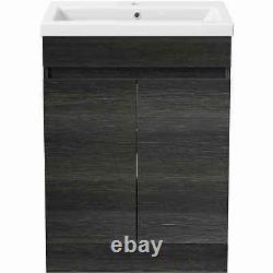 600mm Bathroom Vanity Unit Basin 2 Door Storage Cabinet Furniture Charcoal Grey