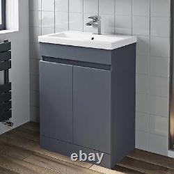 600mm Bathroom Vanity Unit Basin 2 Door Storage Cabinet Furniture Grey Gloss