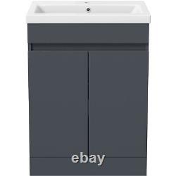 600mm Bathroom Vanity Unit Basin 2 Door Storage Cabinet Furniture Grey Gloss