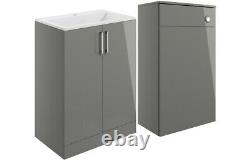 600mm Bathroom Vanity Unit Basin Cabinet Sink WC Unit Suite Furniture Grey Gloss