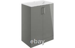 600mm Bathroom Vanity Unit Basin Cabinet Sink WC Unit Suite Furniture Grey Gloss