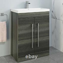 600mm Bathroom Vanity Unit Basin Concealed Cistern Toilet Charcoal Grey Modern