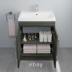 600mm Bathroom Vanity Unit Basin Concealed Cistern Toilet Charcoal Grey Modern