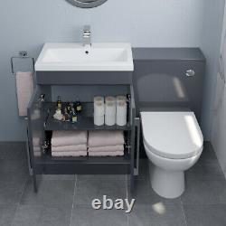 600mm Bathroom Vanity Unit Basin Concealed Cistern Toilet WC Gloss Grey Modern