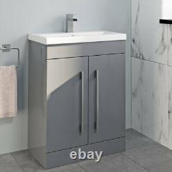 600mm Bathroom Vanity Unit Basin Concealed Cistern Toilet WC Gloss Grey Modern