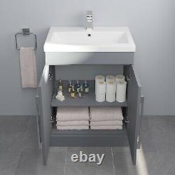 600mm Bathroom Vanity Unit Basin Concealed Cistern Toilet WC Gloss Grey Modern