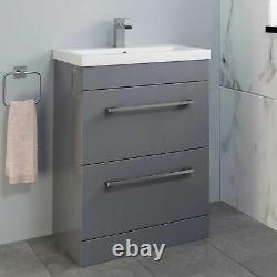 600mm Bathroom Vanity Unit Basin Drawer Storage Cabinet Furniture Grey Gloss