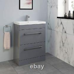 600mm Bathroom Vanity Unit Basin Drawer Storage Cabinet Furniture Grey Gloss
