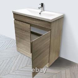 600mm Bathroom Vanity Unit Basin Sink Storage 2 Door Cabinet Furniture Grey Oak
