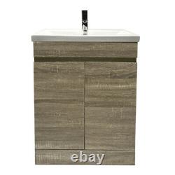 600mm Bathroom Vanity Unit Basin Sink Storage 2 Door Cabinet Furniture Grey Oak
