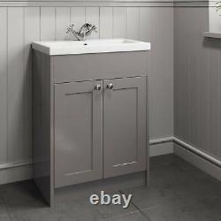 600mm Bathroom Vanity Unit Basin Sink Storage Cabinet Furniture Grey Traditional