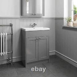 600mm Bathroom Vanity Unit Basin Sink Storage Cabinet Furniture Grey Traditional