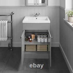 600mm Bathroom Vanity Unit Basin Sink Storage Cabinet Furniture Grey Traditional