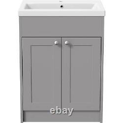 600mm Bathroom Vanity Unit Basin Sink Storage Cabinet Furniture Grey Traditional