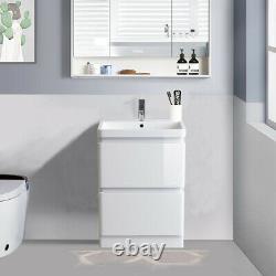 600mm Bathroom Vanity Unit Basin Storage 2 Drawer Cabinet Furniture Gloss White