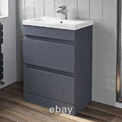 600mm Bathroom Vanity Unit Basin Storage 2 Drawer Cabinet Furniture Grey Gloss