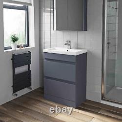 600mm Bathroom Vanity Unit Basin Storage 2 Drawer Cabinet Furniture Grey Gloss
