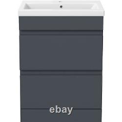 600mm Bathroom Vanity Unit Basin Storage 2 Drawer Cabinet Furniture Grey Gloss