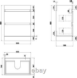 600mm Bathroom Vanity Unit Basin Storage 2 Drawer Cabinet Furniture Grey Gloss