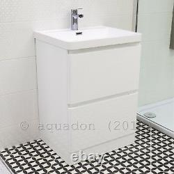 600 mm White Gloss Vanity Sink Unit Ceramic Basin Bathroom Storage Furniture MV802 