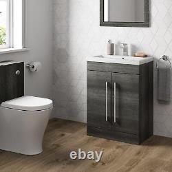 600mm Bathroom Vanity Unit Basin Storage Cabinet Furniture Charcoal Grey Modern