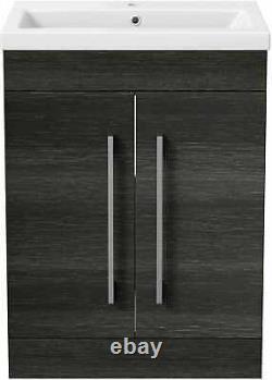 600mm Bathroom Vanity Unit Basin Storage Cabinet Furniture Charcoal Grey Modern