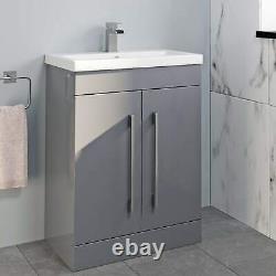 600mm Bathroom Vanity Unit Basin Storage Cabinet Furniture Grey Gloss Modern