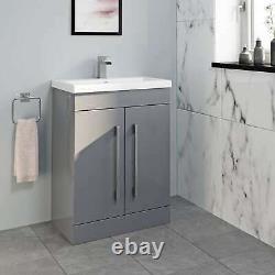 600mm Bathroom Vanity Unit Basin Storage Cabinet Furniture Grey Gloss Modern