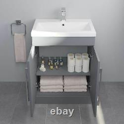 600mm Bathroom Vanity Unit Basin Storage Cabinet Furniture Grey Gloss Modern