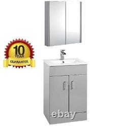 600mm Bathroom Vanity Unit Basin Storage Mirror Cabinet Furniture Grey Gloss Tap