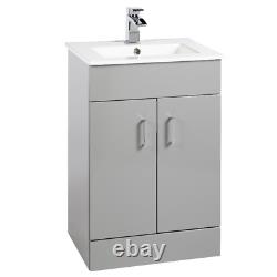 600mm Bathroom Vanity Unit Basin Storage Mirror Cabinet Furniture Grey Gloss Tap