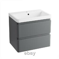 600mm Bathroom Vanity Unit Basin Storage Wall Hung Cabinet Furniture Gloss Grey