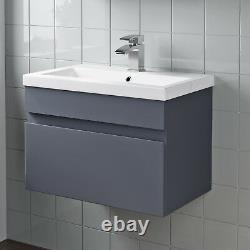 600mm Bathroom Vanity Unit Basin Storage Wall Hung Cabinet Furniture Grey Gloss
