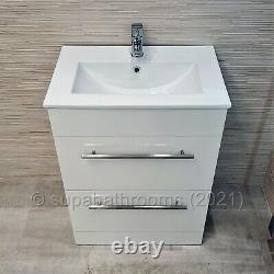 600mm Bathroom Vanity Unit & Basin Turin Soft Close Double Drawer Cabinet
