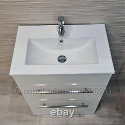 600mm Bathroom Vanity Unit & Basin Turin Soft Close Double Drawer Cabinet